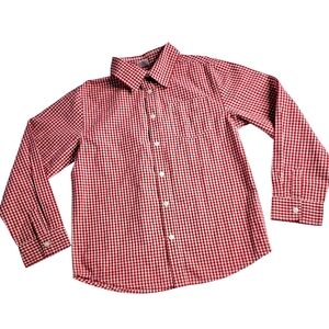 Gymboree Boy’s Red White Gingham Button Down Long Sleeve Shirt Size 10-12 Collar